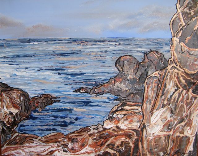 Acrylic painting on coastline in Cornwall